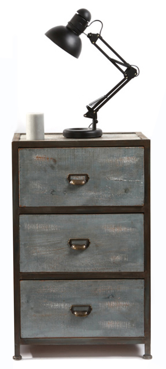 Cassettiera in legno e metallo stile industriale 3 cassetti TREVOR