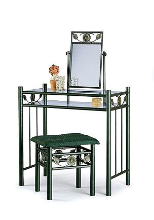 Console-Coiffeuse in metallo e vetro temperato verde GIRASOLE