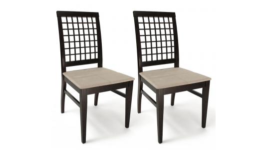 Coppia di 2 Sedie KORINA-WENGE- Seduta microfibra sabbia image 1