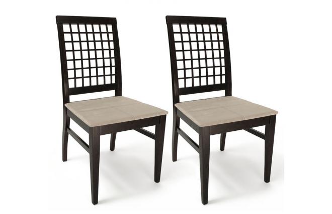 Coppia di 2 Sedie KORINA-WENGE- Seduta microfibra sabbia