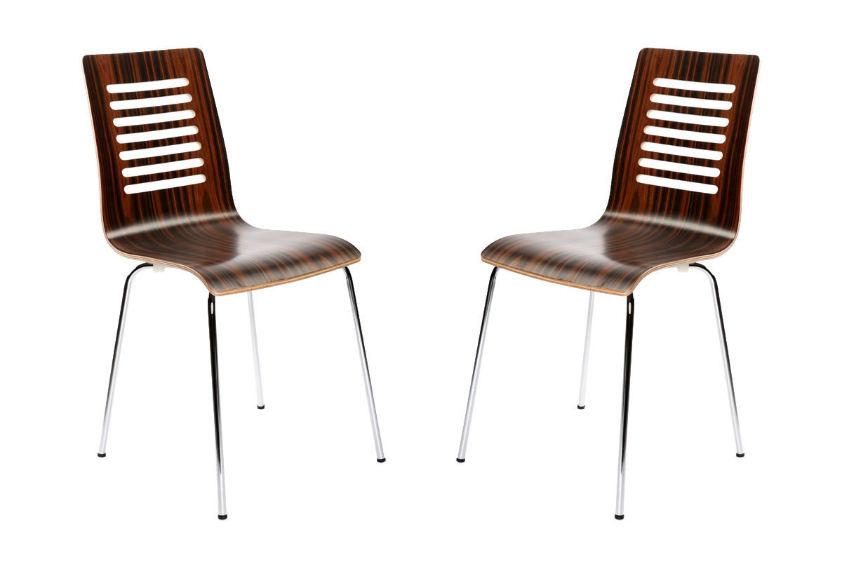  Gruppo di  2 sedie design in legno colore cioccolato e nero ZENIA