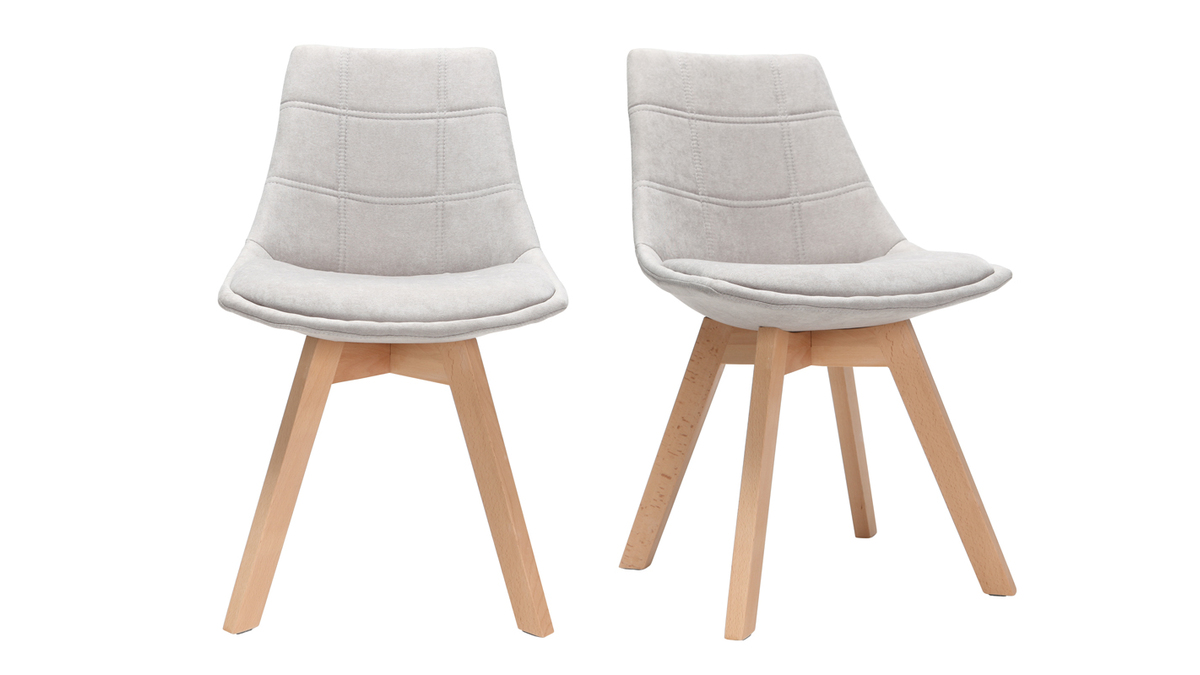 Gruppo di 2 sedie design scandinave legno e tessuto grigio chiaro MATILDE