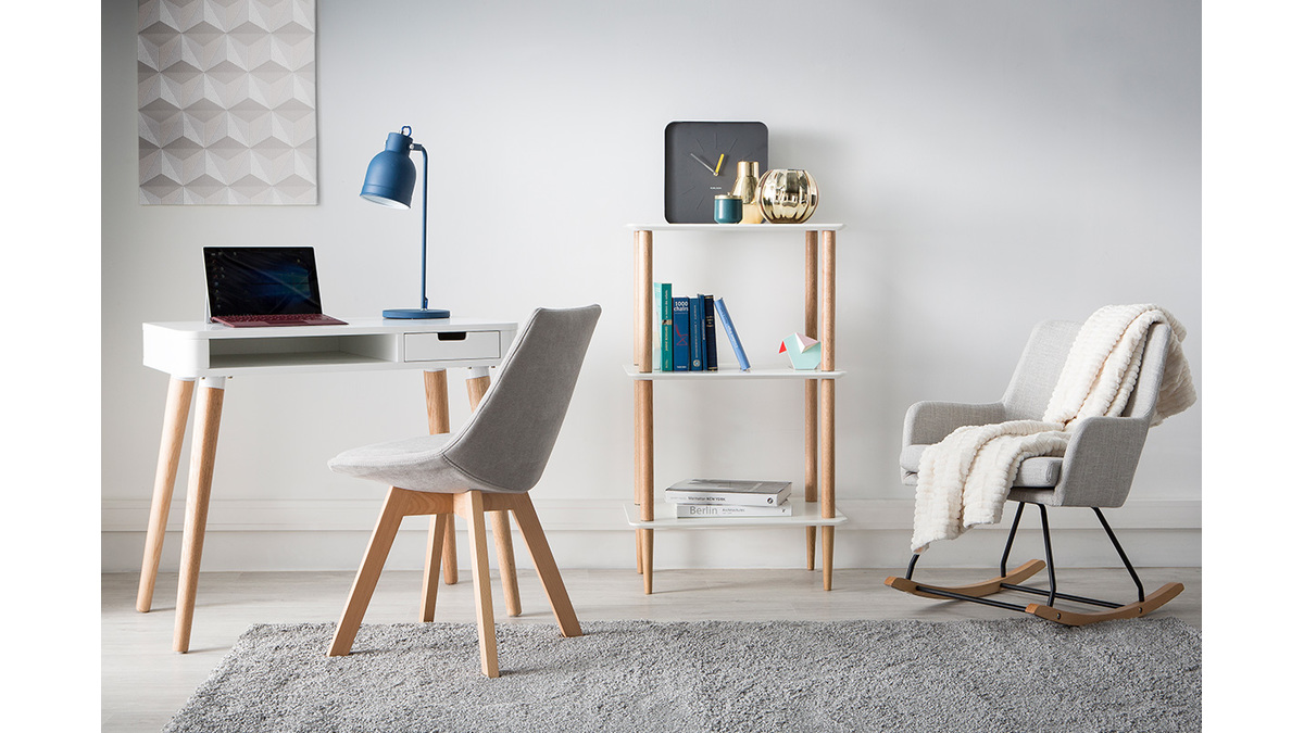 Gruppo di 2 sedie design scandinave legno e tessuto grigio chiaro MATILDE