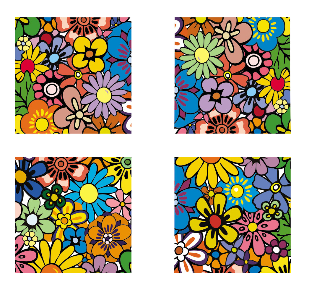 Gruppo di 4 quadri design FULL FLOWERS