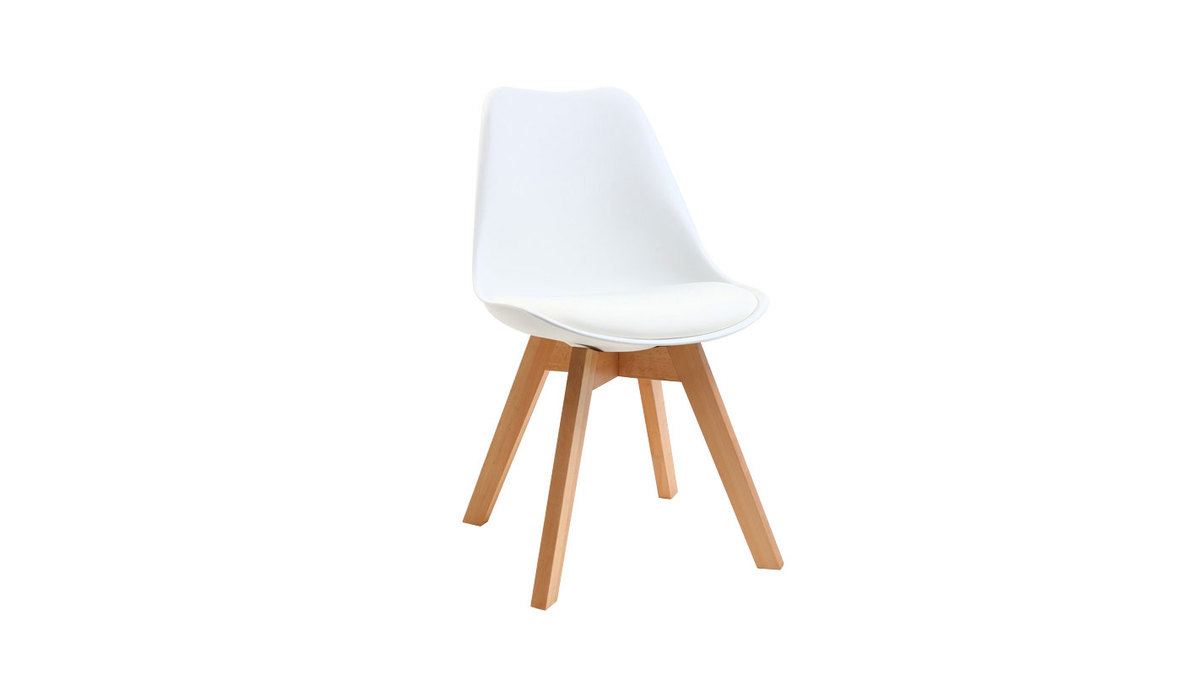 Gruppo di 4 sedie design piede legno seduta bianca PAULINE