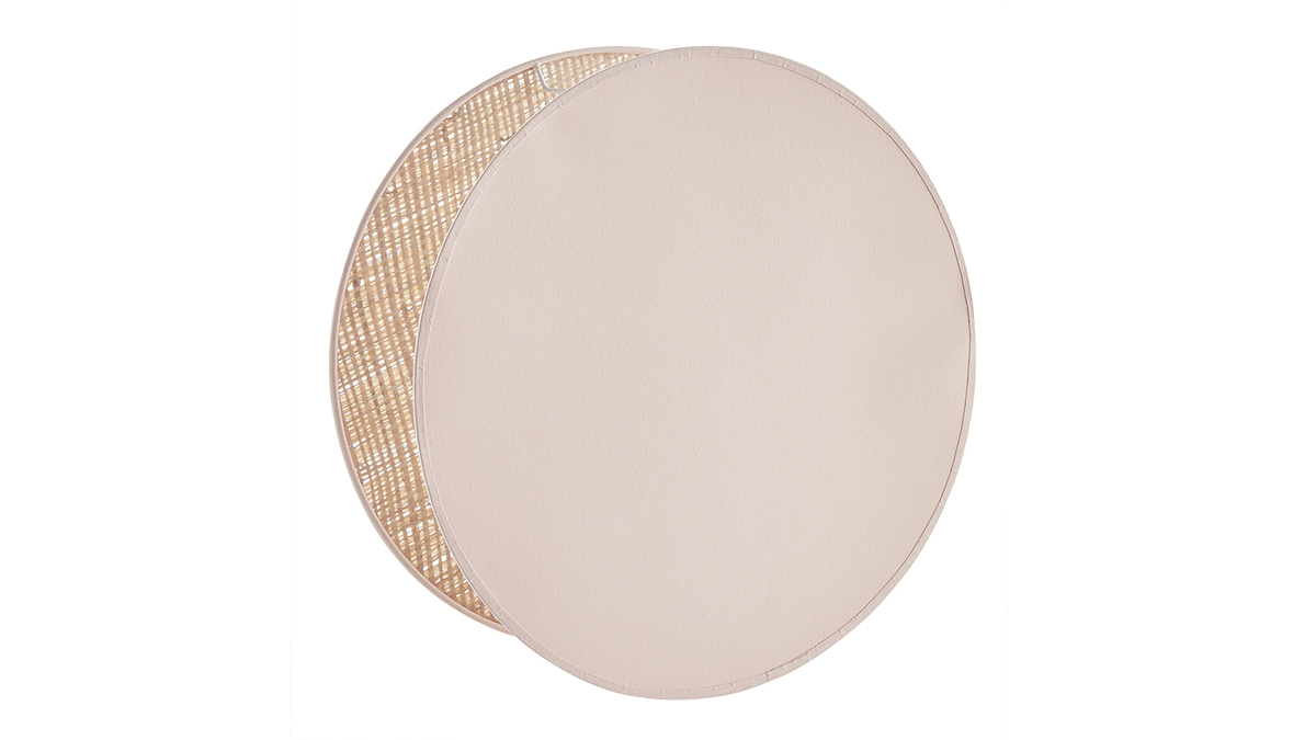 Lampada da tavolo rotonda bi-materiale in tessuto rosa chiaro e fibra di rafia naturale D35 cm VERSO