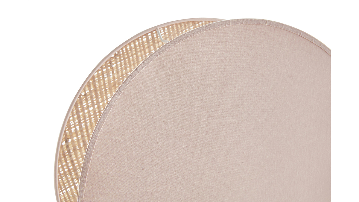 Lampada da tavolo rotonda bi-materiale in tessuto rosa chiaro e fibra di rafia naturale D35 cm VERSO