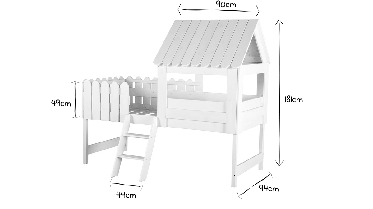Letto a capanna bianco per bambini LITTLE HOUSE