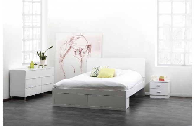 Letto matrimoniale design laccato bianco design 160x200 NOHA