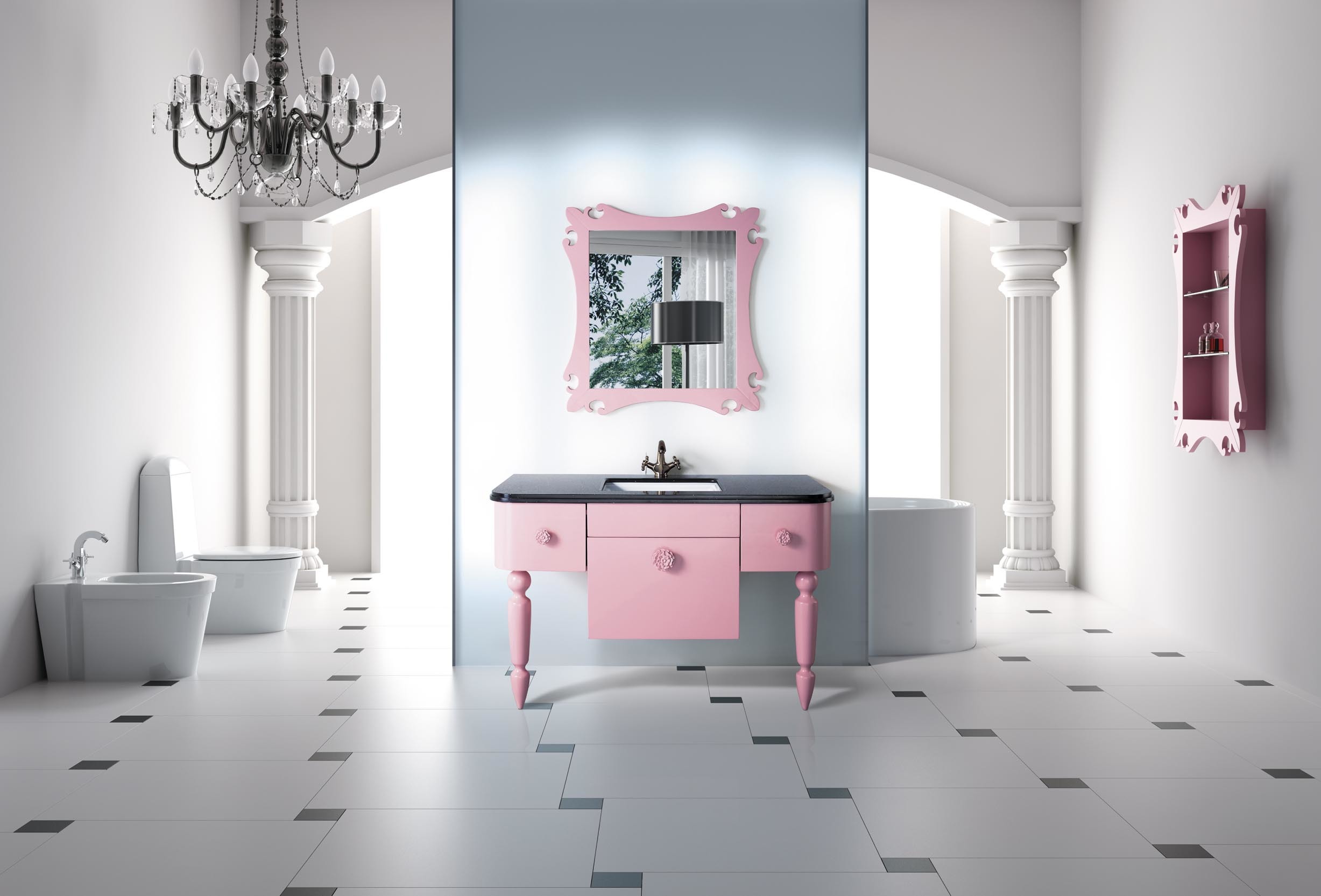Mobile da bagno : lavabo, mobile sottovasca, mensola e specchio VICKY