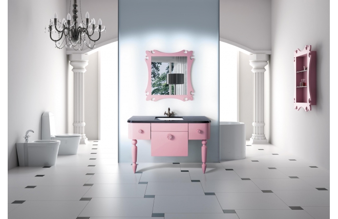 Mobile da bagno : lavabo, mobile sottovasca, mensola e specchio VICKY