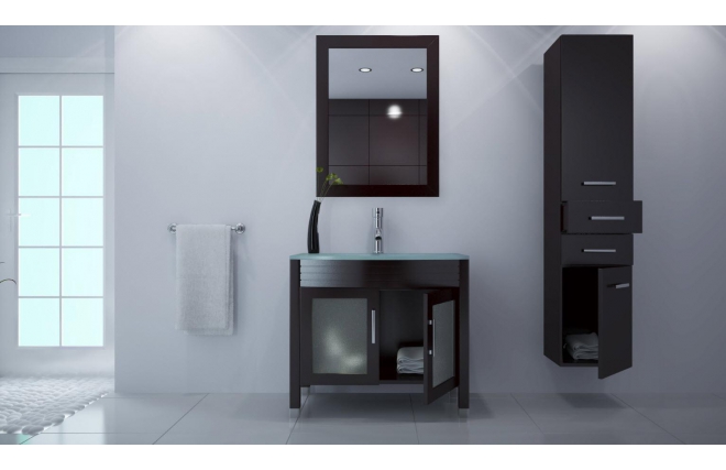 Mobile da bagno : lavabo, mobile sottovasca, specchio e colonna  MILLO