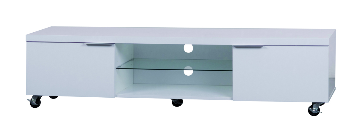 Mobile tv design LEA bianco 170cm con rotelle, 2 comparti e 2 cassetti image 1