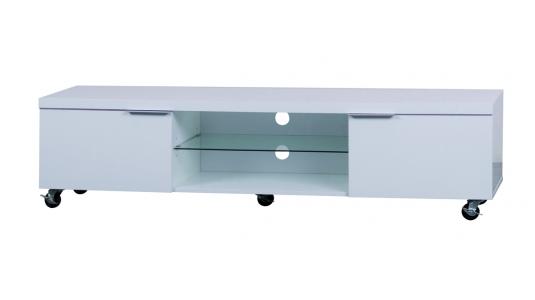 Mobile tv design LEA bianco 170cm con rotelle, 2 comparti e 2 cassetti image 1