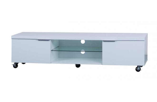 Mobile tv design LEA bianco 170cm con rotelle, 2 comparti e 2 cassetti