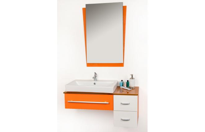 Mobili da bagno POP ARANCIONE : lavabo, mobile sottovasca e specchio