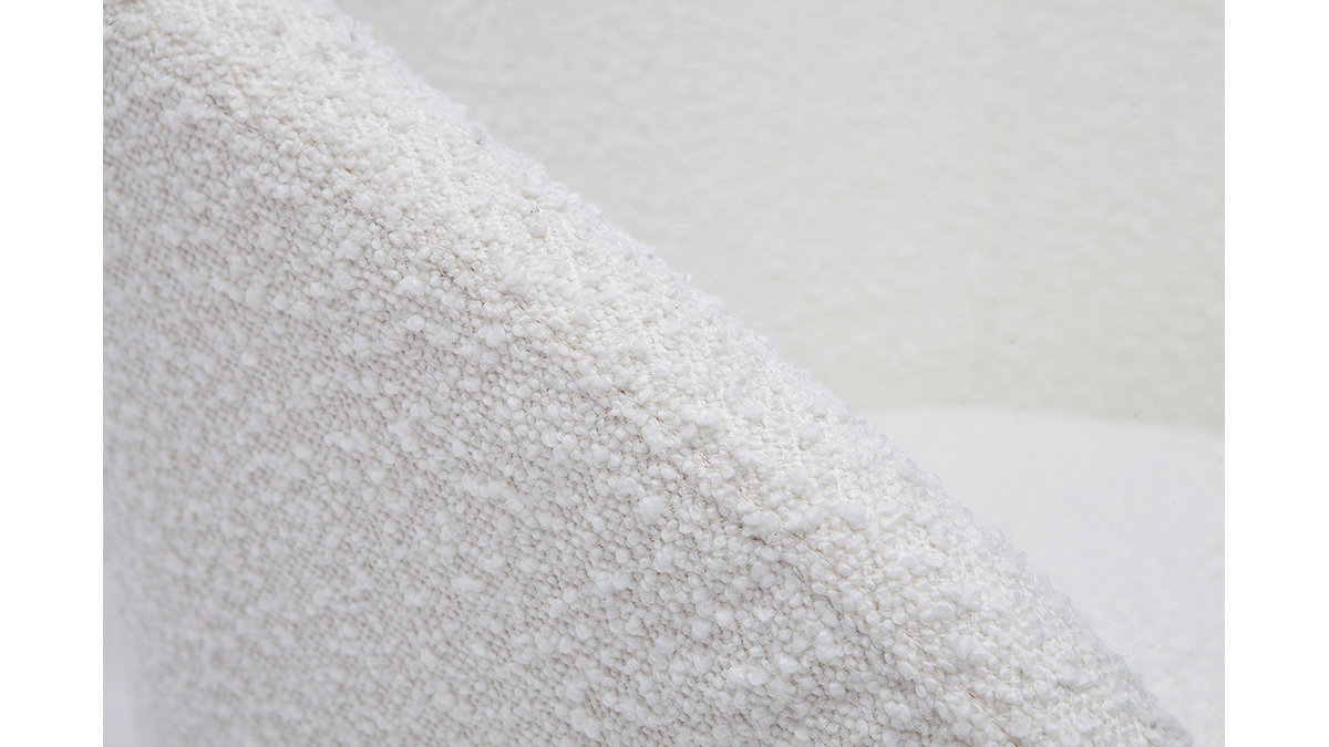 Poltrona design bianco in tessuto effetto lana boucl e base in metallo nero OLIVIA