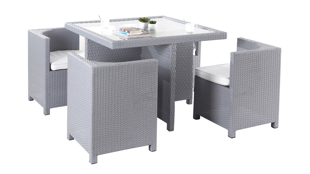 Salotto da giardino in resina intrecciata / tavolo e sedie colore grigio STILE GRECO