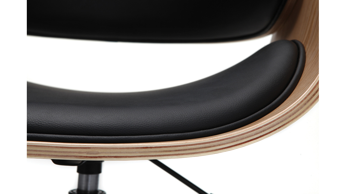 Sedia design a rotelle nera e legno chiaro BENT