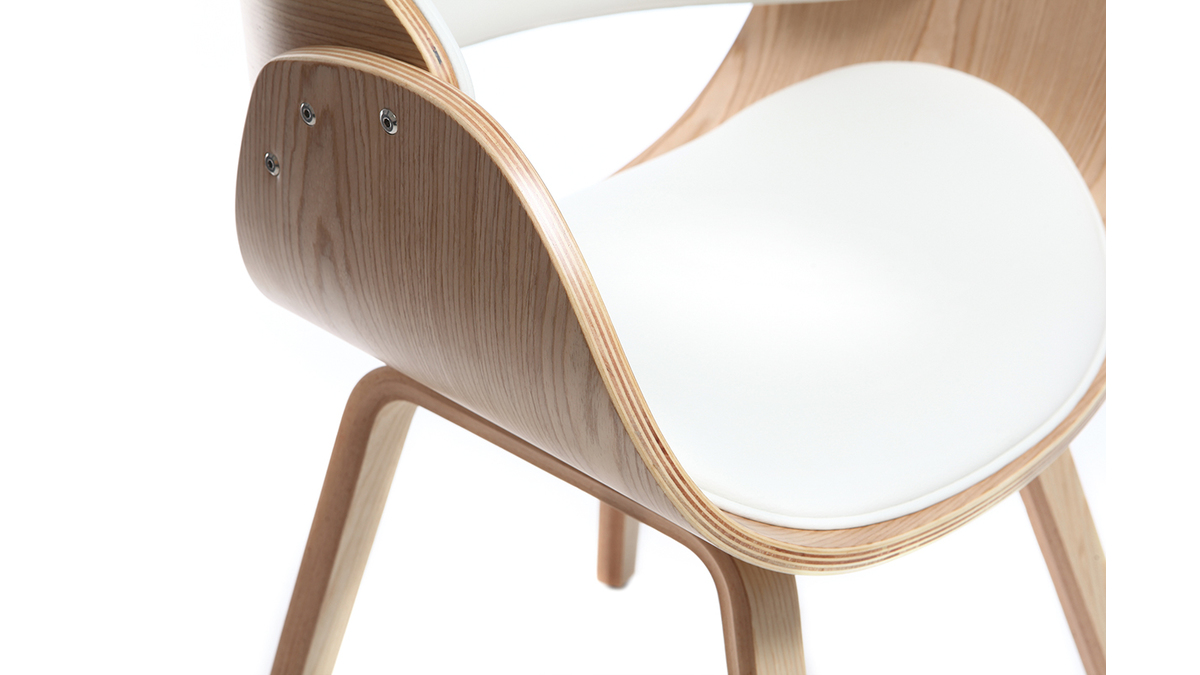 Sedia design bianco e legno chiaro BENT