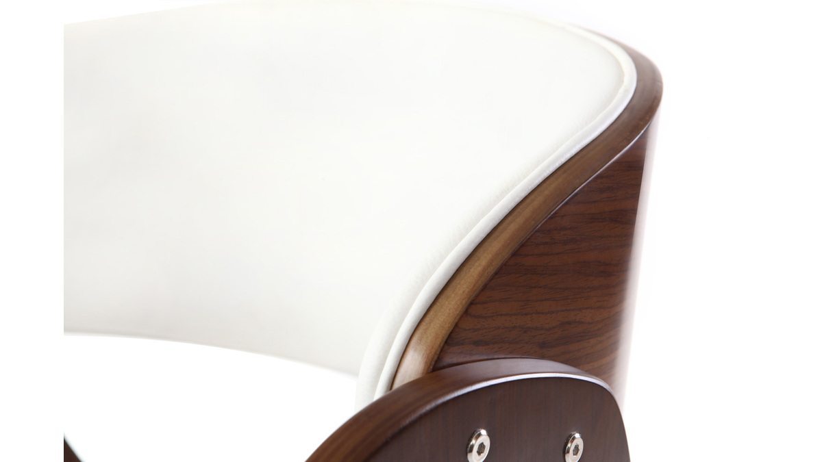 Sedia design girevole bianca e legno color noce BENT