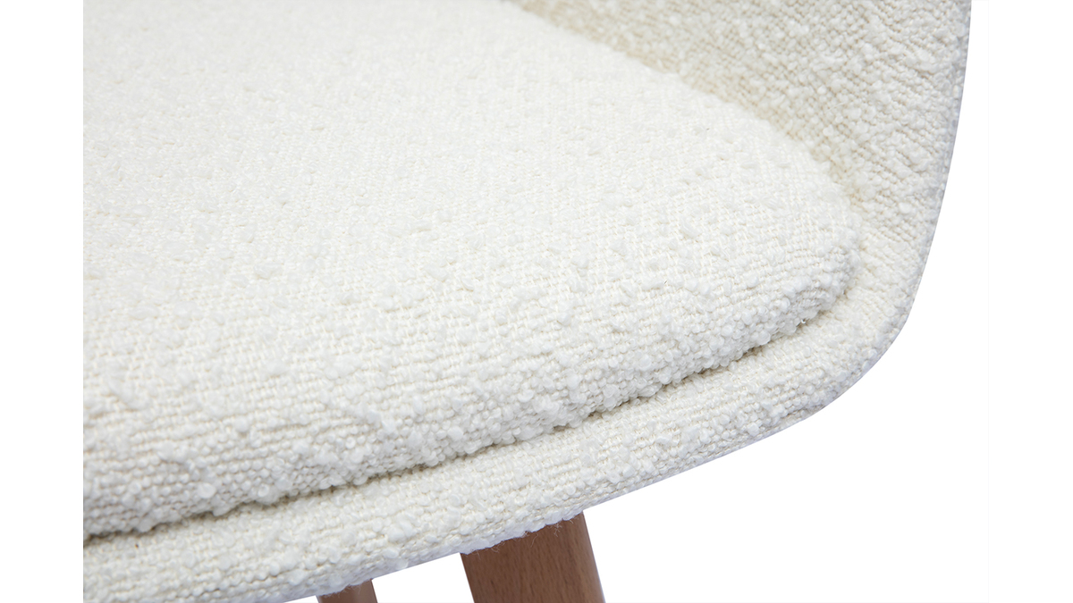 Sedia scandinava in tessuto effetto lana boucl bianco e legno massello chiaro PRISMA