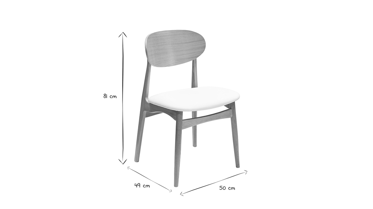 Sedie design bianco e legno massello di rovere chiaro (set di 2) VICKY