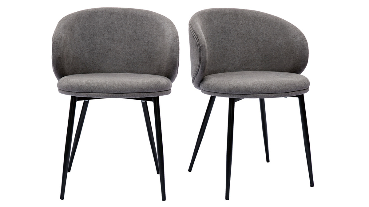 Sedie design in tessuto effetto velluto grigio e metallo nero (set di 2) ROSALIE