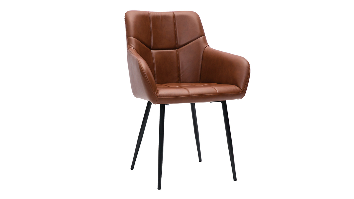 Sedie design trapuntate in poliuretano marrone e metallo nero (set di 2) MONTERO