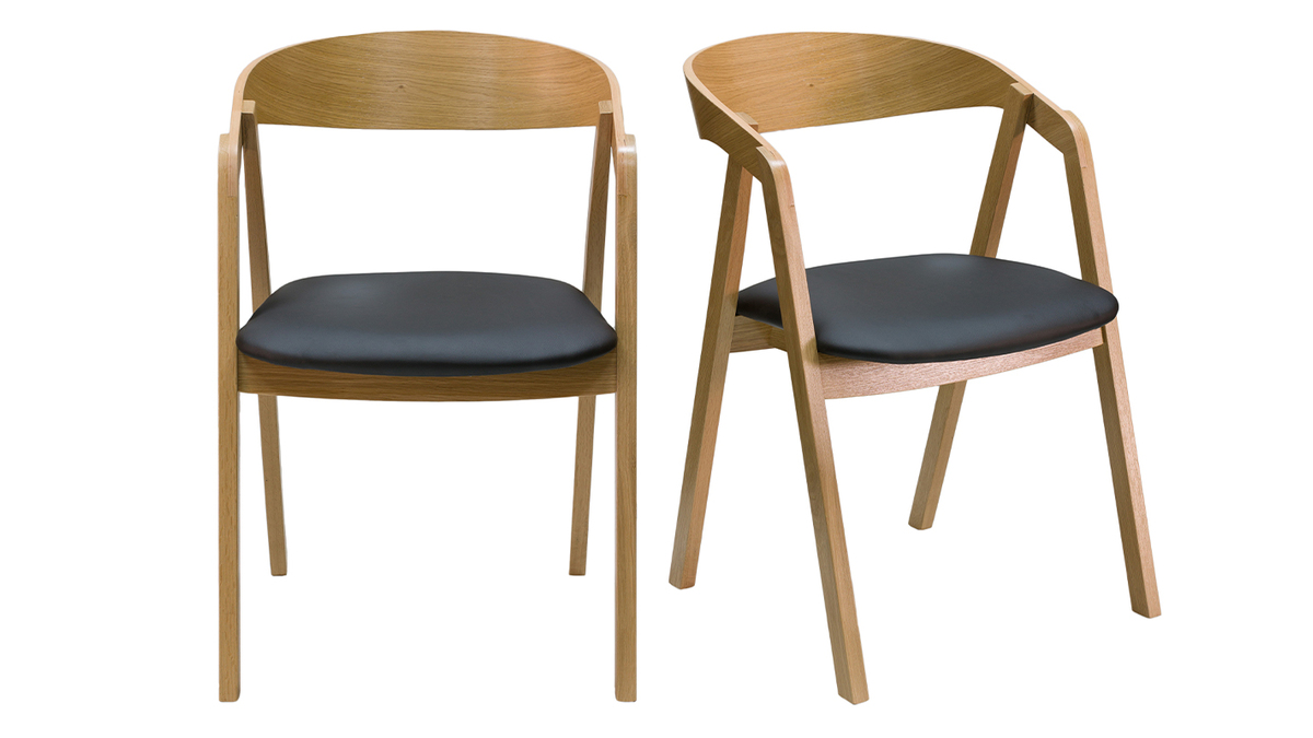 Sedie scandinave impilabili in legno chiaro massello di rovere e seduta nero (set di 2) LOVA