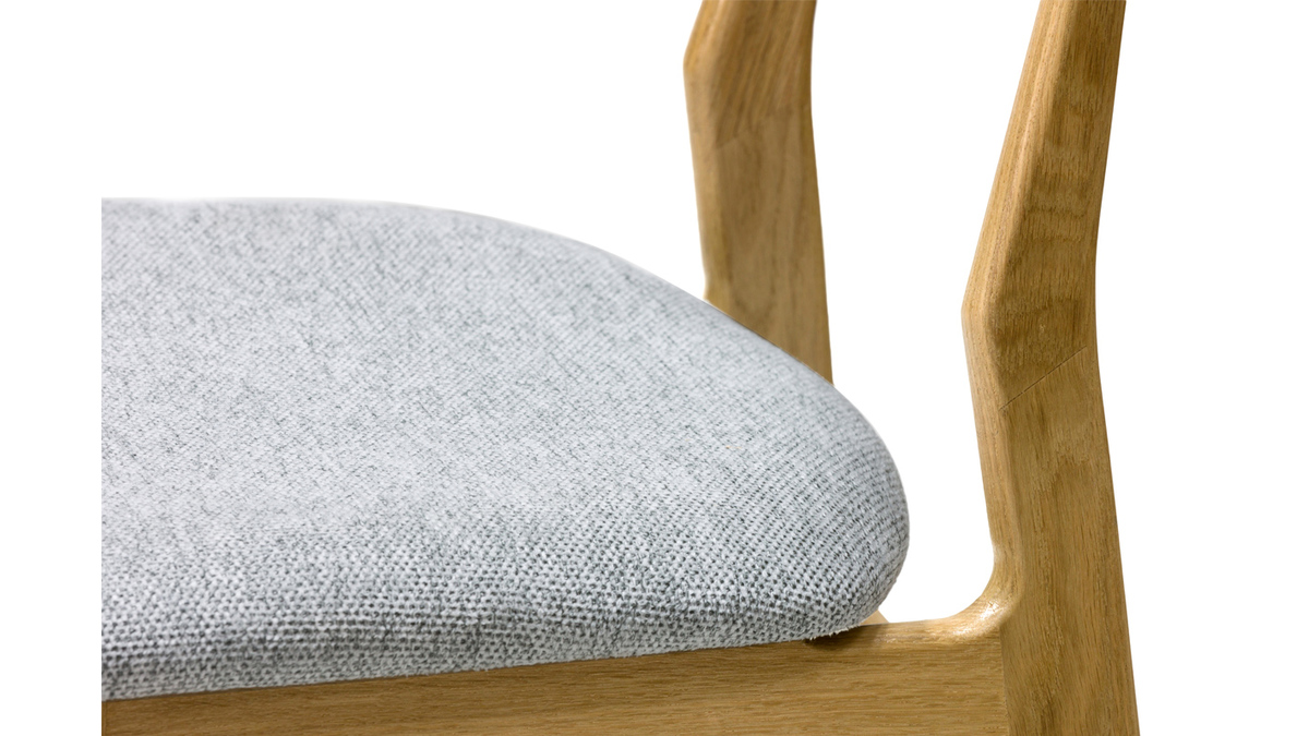 Sedie scandinave in tessuto effetto velluto testurizzato grigio chin e legno chiaro massello di rovere (set di 2) MAYA