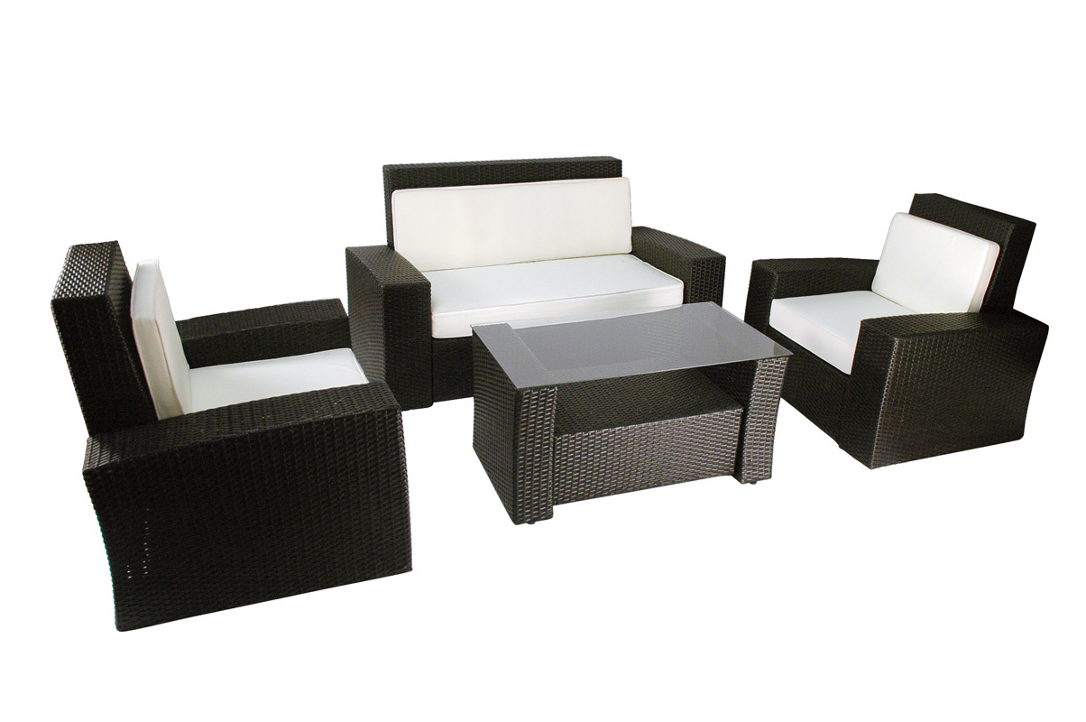 Set Bora Bora - 2 poltrone, 1 divano 2 posti ed 1 tavolino basso colore cacao