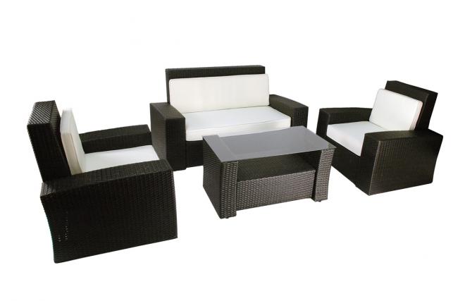 Set Bora Bora - 2 poltrone, 1 divano 2 posti ed 1 tavolino basso colore cacao