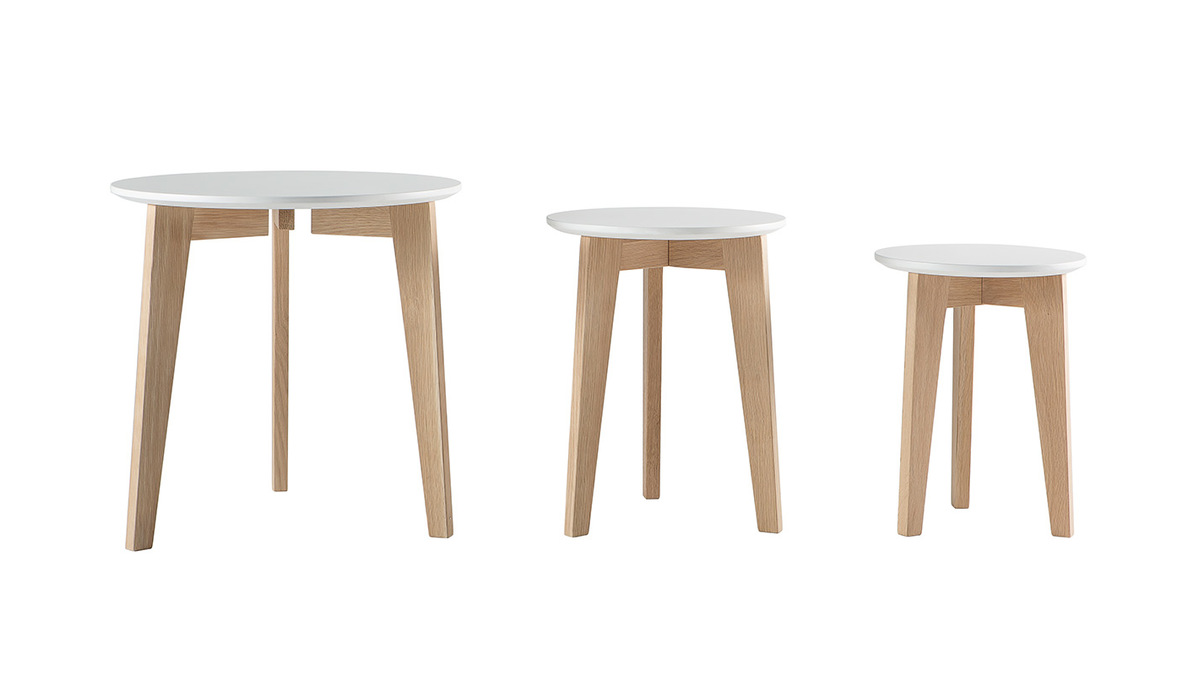 Set di 3 tavolini design laccati e legno naturale LARGO
