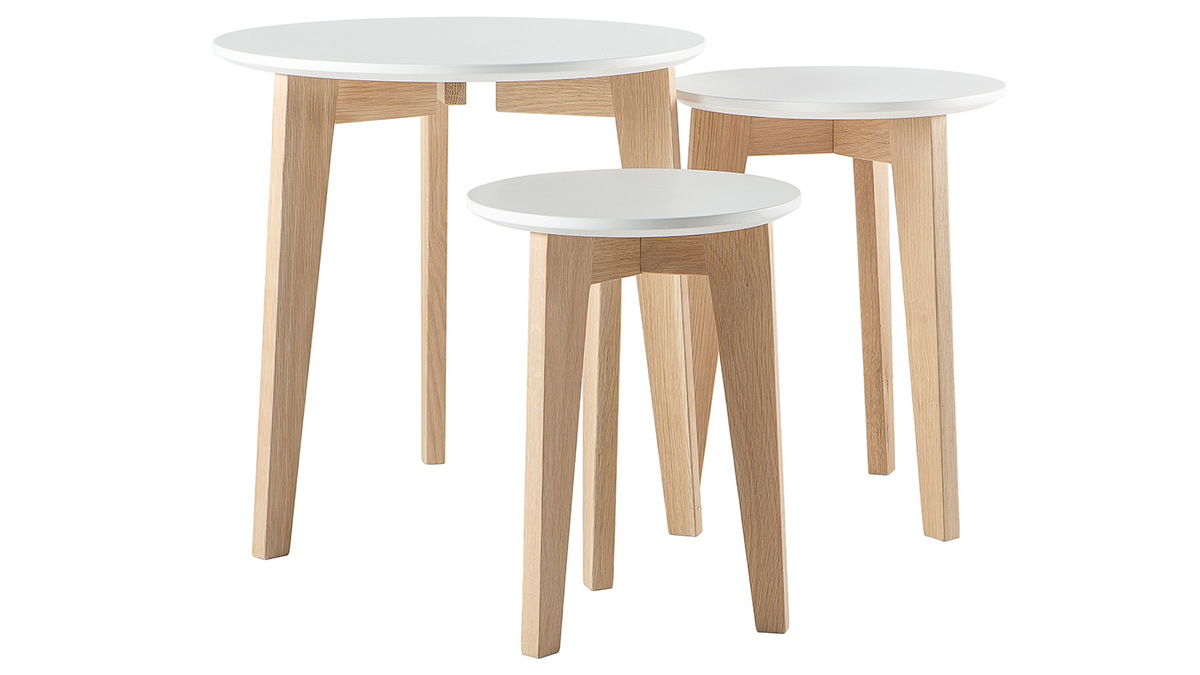 Set di 3 tavolini design laccati e legno naturale LARGO
