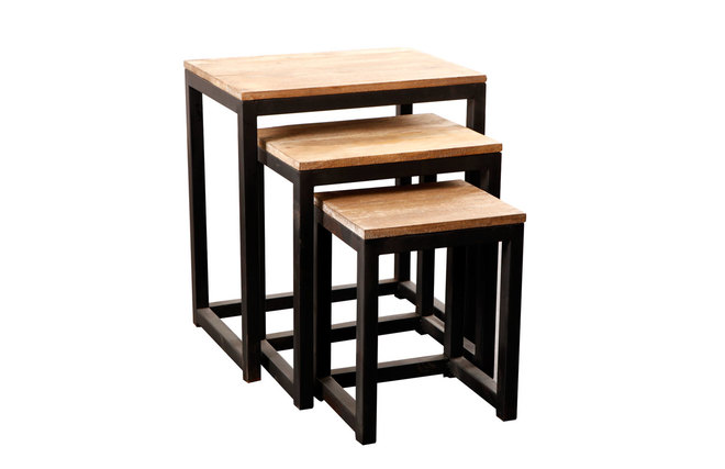 Set di 3 tavolini stile industriale in metallo e legno FACTORY