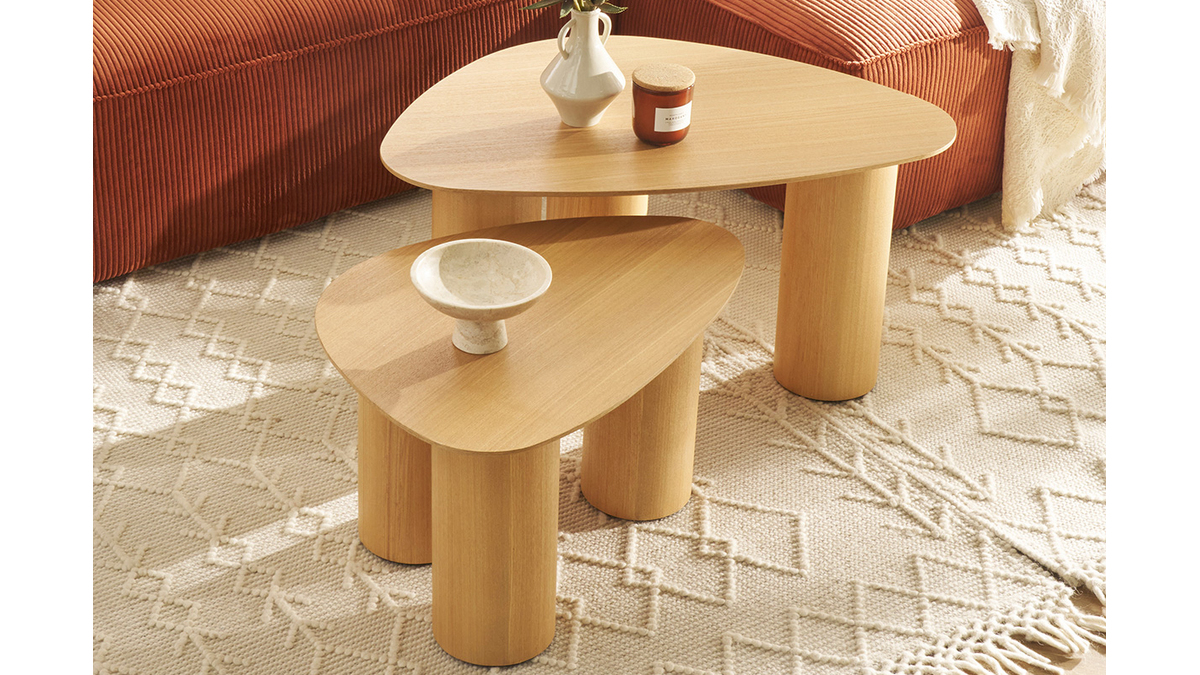 Tavolini da salotto estraibili design in legno chiaro (set di 2) FOLEEN