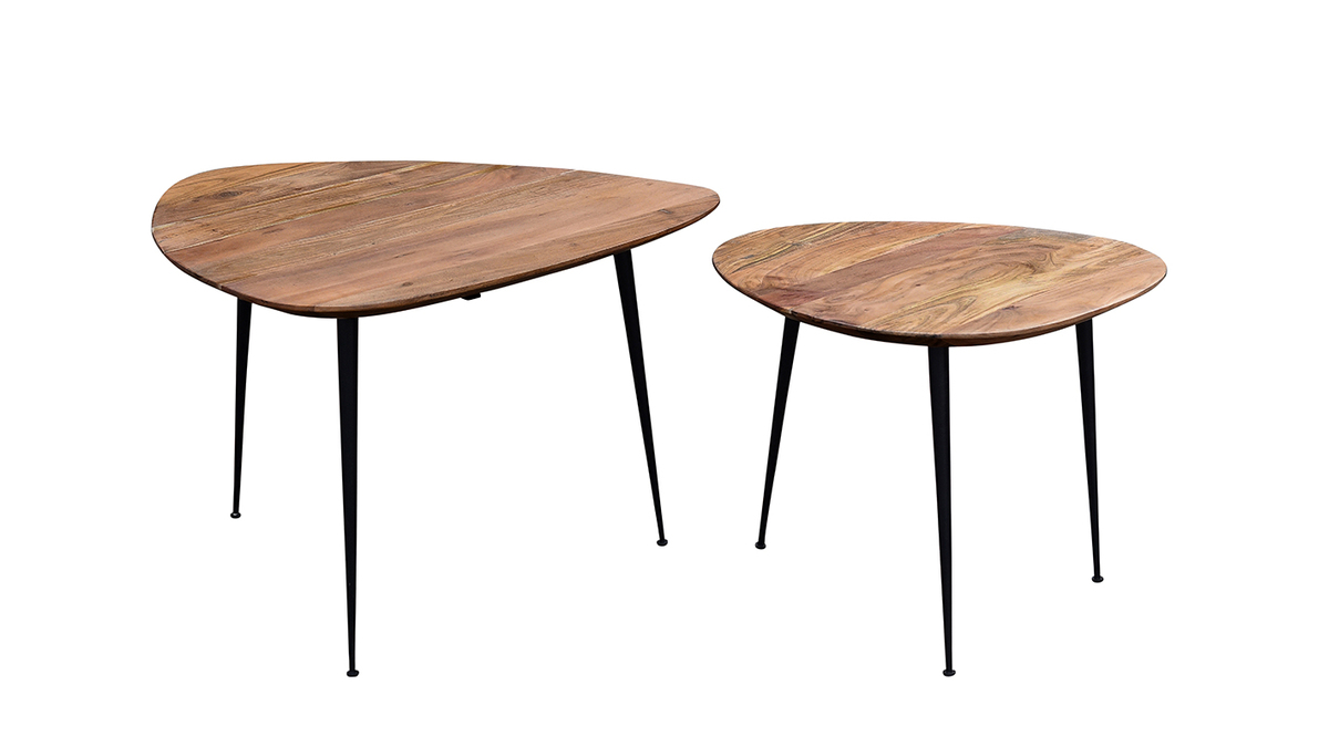 Tavolini da salotto estraibili in massello di acacia e metallo nero (set di 2) STONES