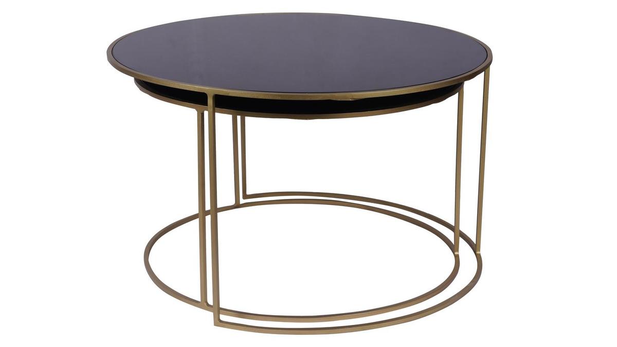 Tavolini salotto estraibili in metallo dorato e vetro colore nero (set di 2) ROXO