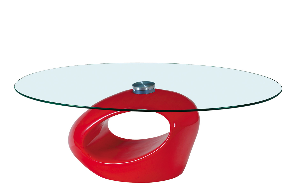 Tavolino basso da salotto in vetro e ABS Rondella � colore rosso image 1