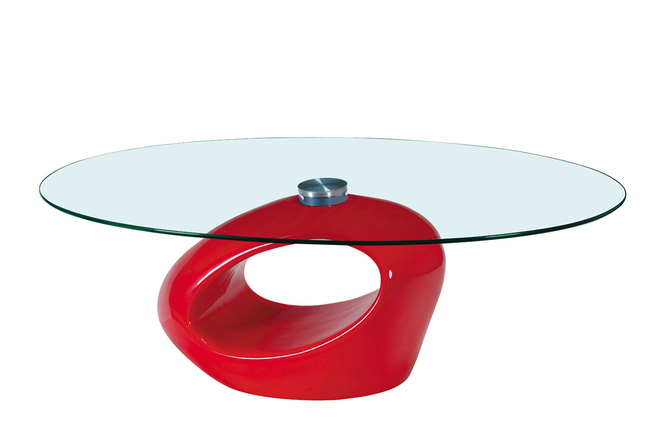 Tavolino basso da salotto in vetro e ABS Rondella � colore rosso