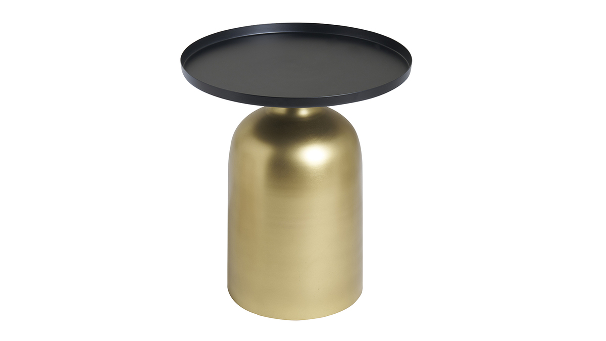Tavolino da caff design rotondo in metallo dorato e ripiano nero opaco RAMSES