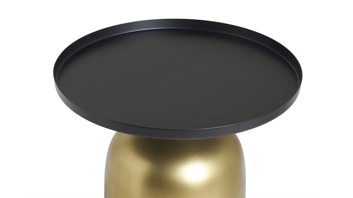 Tavolino da caff design rotondo in metallo dorato e ripiano nero opaco RAMSES