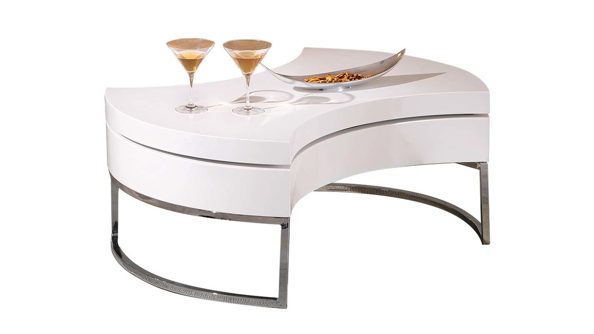 Tavolino design bianco laccato con piano girevole TURN