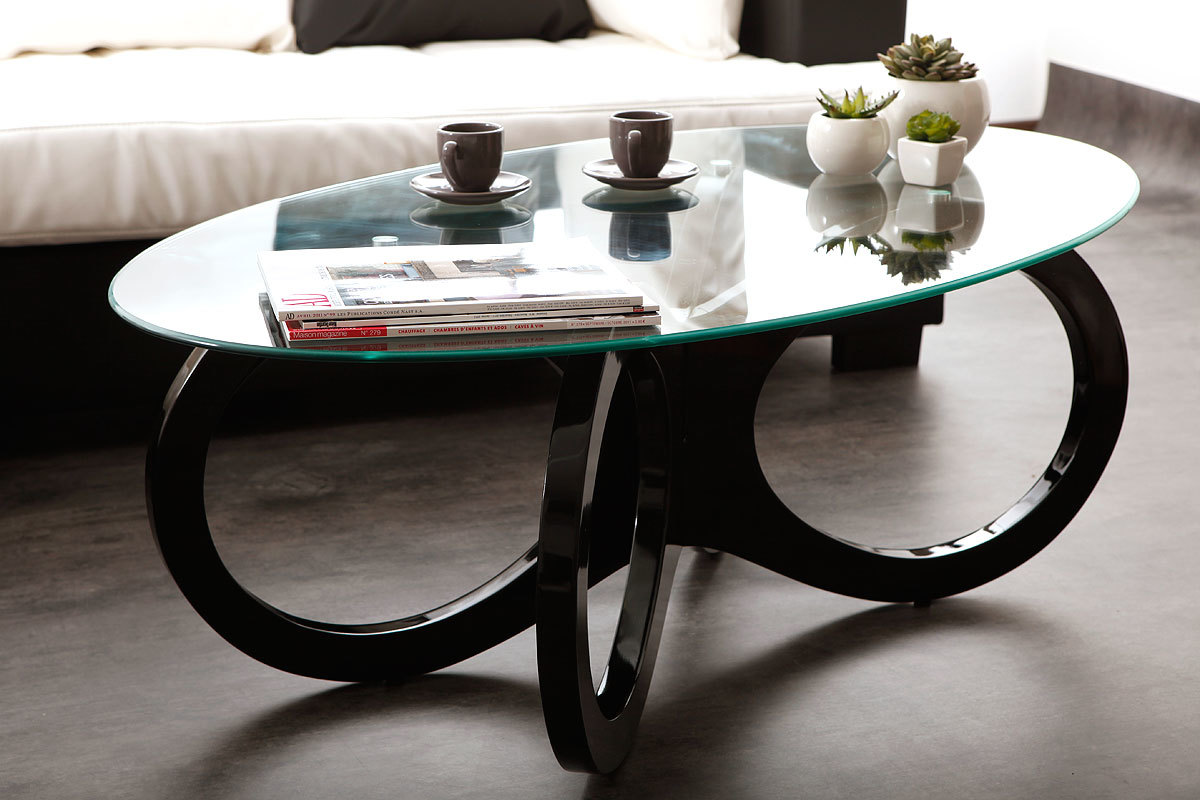 Tavolino design in vetro colore nero BUTTERFLY