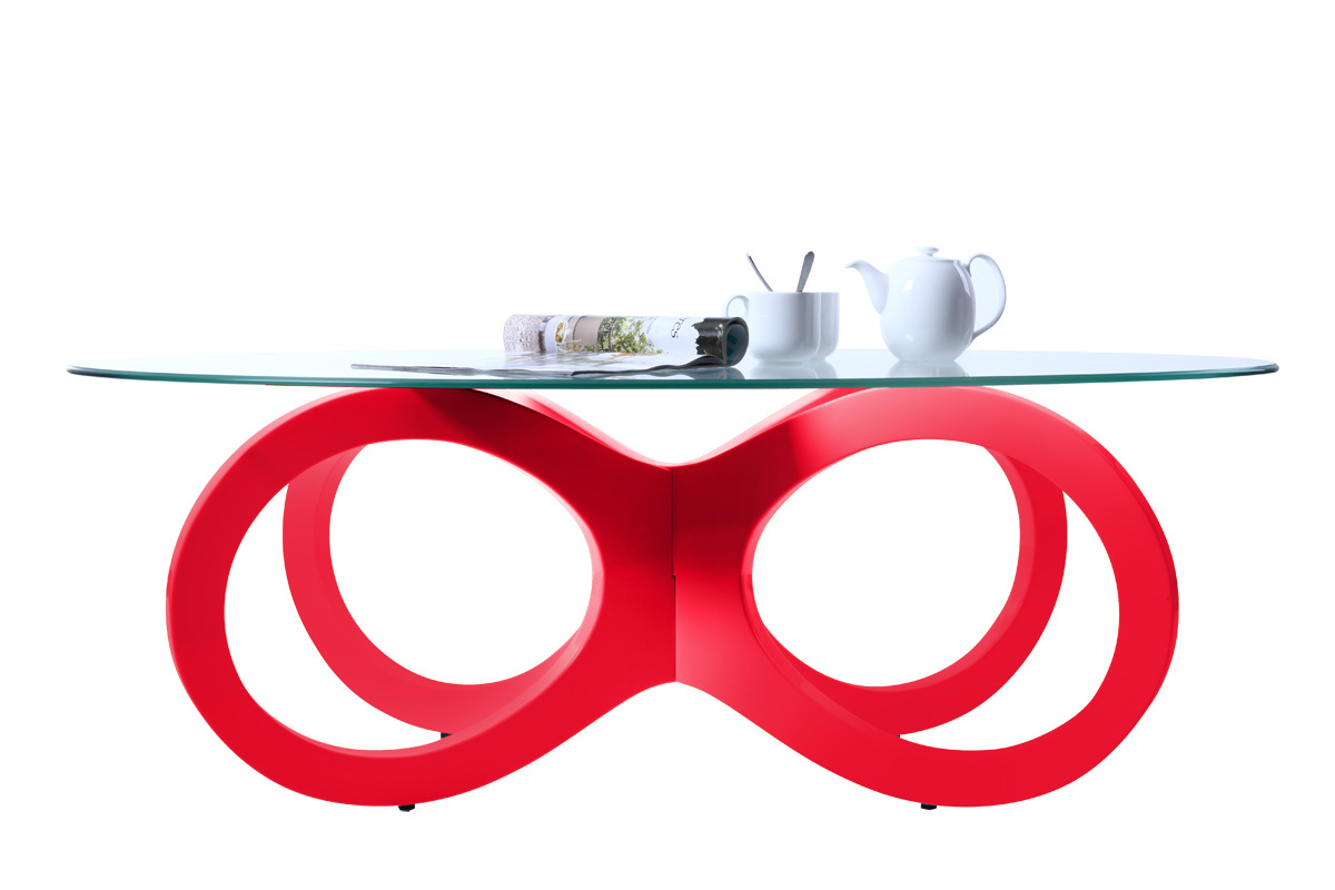 Tavolino design in vetro colore rosso BUTTERFLY