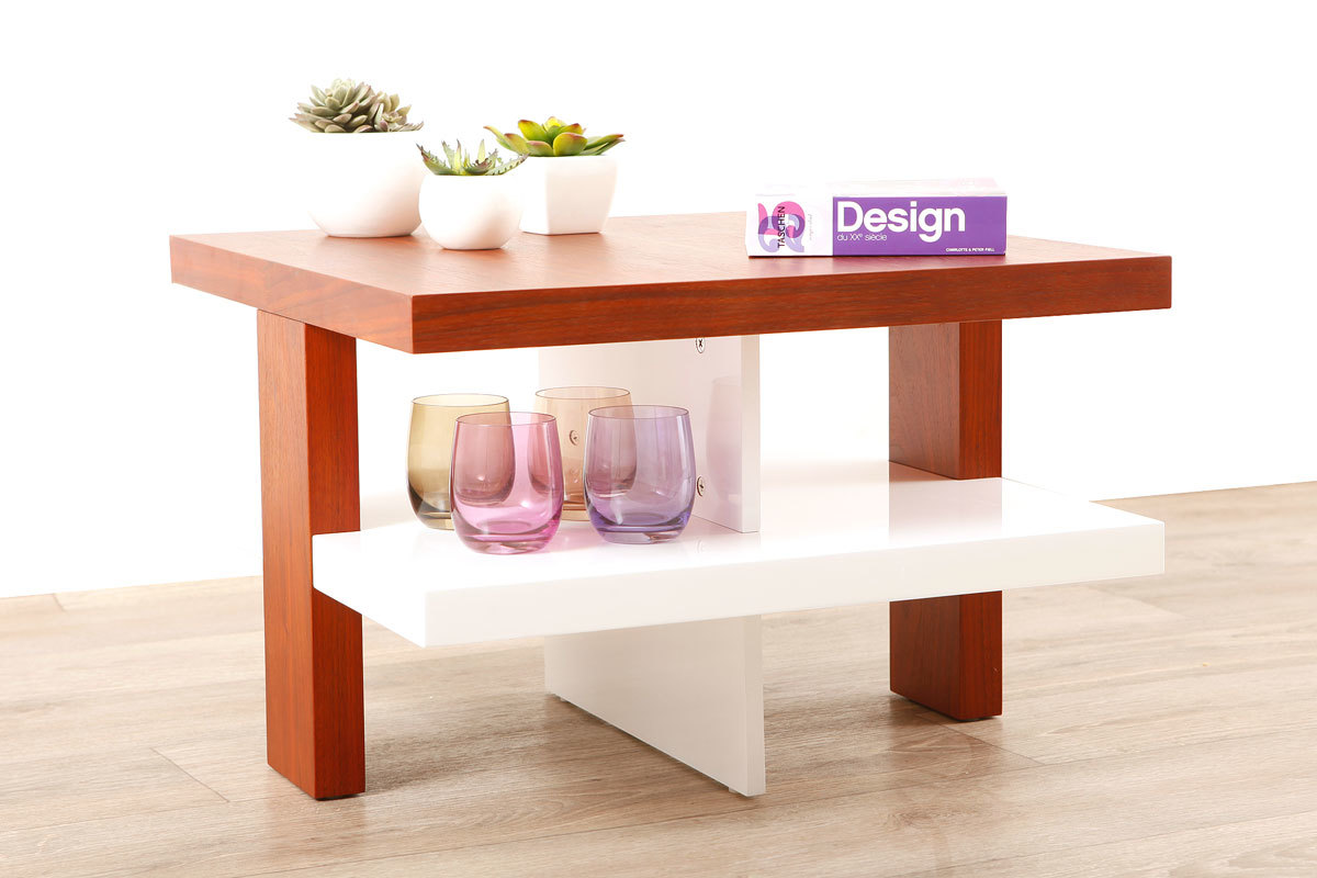 Tavolino design laccato color  bianco e legno GLASGOW