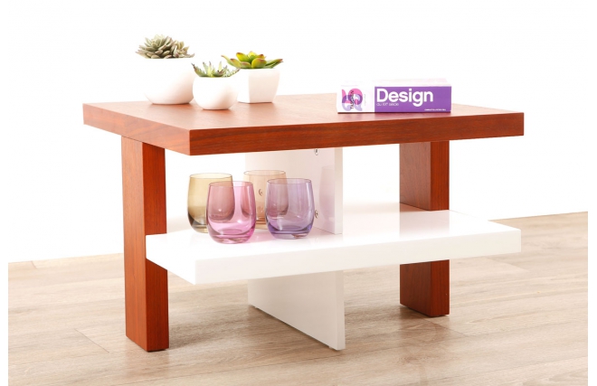 Tavolino design laccato color  bianco e legno GLASGOW