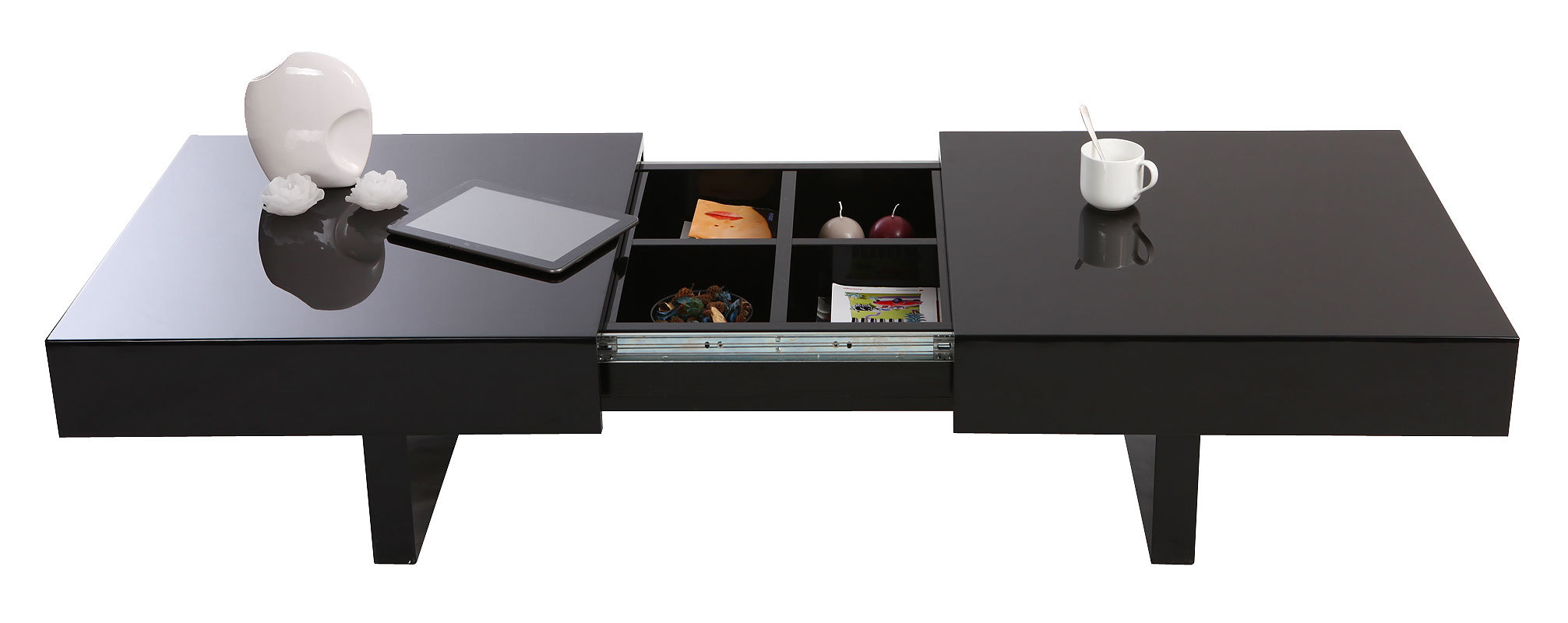 Tavolino design laccato nero ripiani scorrevoli  GISSY