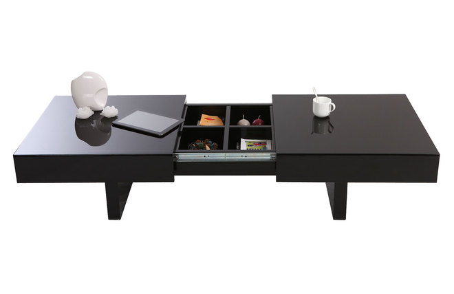 Tavolino design laccato nero ripiani scorrevoli  GISSY